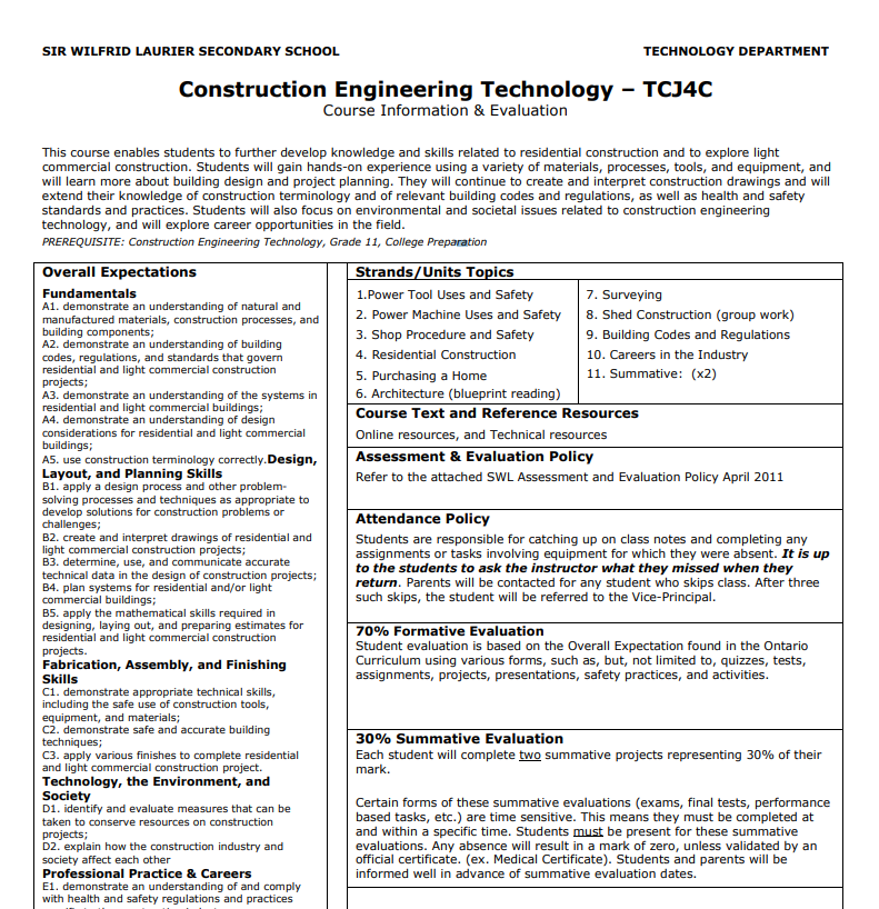加拿大12年级建筑工程技术TCJ4C辅导