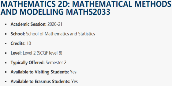格拉斯哥大学会计与数学专业数学方法和建模辅导