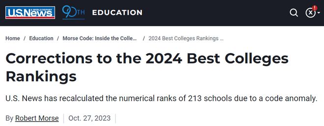 U.S. News宣布取消发布2024年世界大学排名榜单！