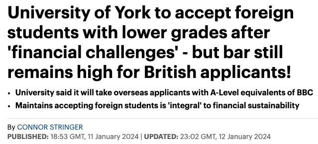 约克大学降低部分国际学生入学门槛！