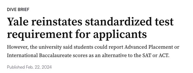 耶鲁大学恢复对申请人的标化考试要求
